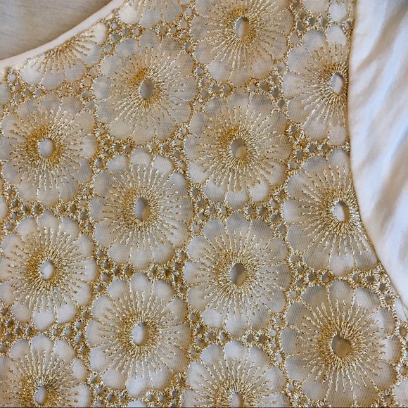 JCrew M gold lace covered shirt, mid length sleeve - Picture 5 of 6